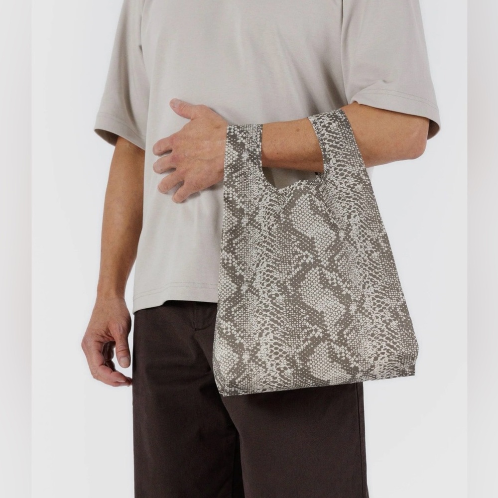Baby BAGGU Gray Snakeskin Print Reusable Tote BAG Folds to 4x4” Washable Unisex